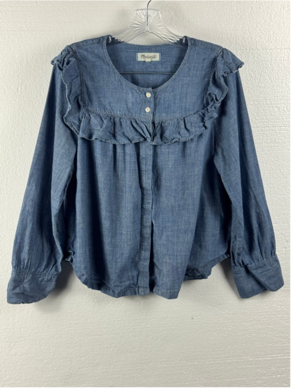 Madewell Denim Chambray Ruffle Yoke Blouse size Medium